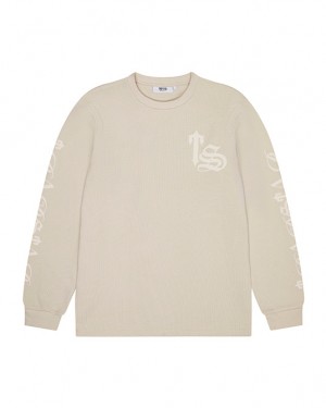 Beige Mens Trapstar Waffle LS Top Sweatshirts | OKV-409513