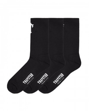 Black Mens Trapstar 3 Pack Irongate T Socks | KQC-460725