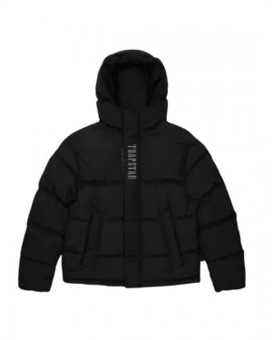 Black Mens Trapstar Decoded Hooded Padded Puffer Jackets | TPI-310987