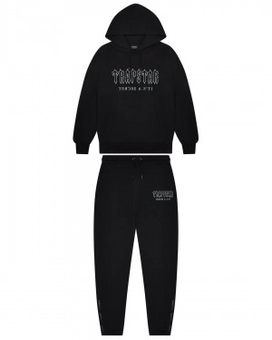 Black Mens Trapstar Decoded Solid Chenille Hooded Tracksuits | HXN-346897