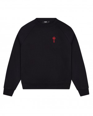 Black Mens Trapstar Foundation Crew Sweatshirts | PIM-369854