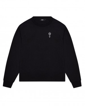 Black Mens Trapstar Foundation LS T-Shirt | OZC-684029