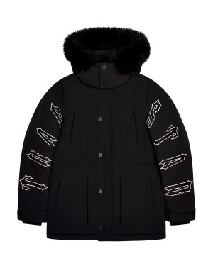 Black Mens Trapstar Hooded Irongate Coats | SNG-792486