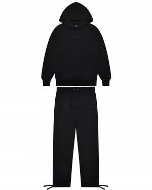 Black Mens Trapstar Hyperdrive Embroidered Tracksuits | HDC-745269