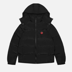 Black Mens Trapstar Irongate Detachable Hooded Puffer Jackets | QCA-854716