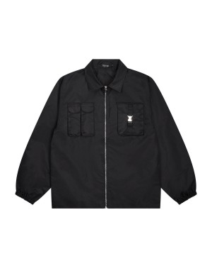 Black Mens Trapstar Nylon Twill Coach Jackets | DJX-593042