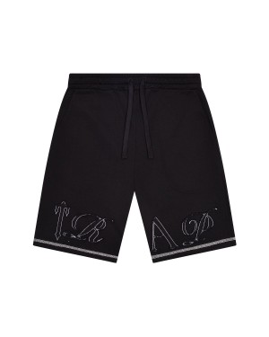 Black Mens Trapstar Patchwork Script Shorts | NUQ-072153