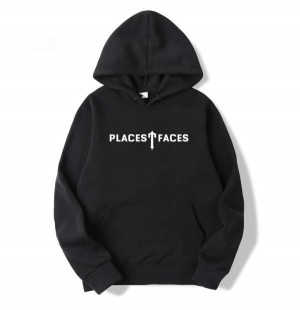 Black Mens Trapstar Places T-Faces Hoodie | SJY-342589