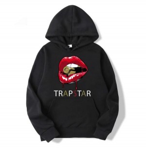 Black Mens Trapstar Red Lips Hoodie | ENR-413890