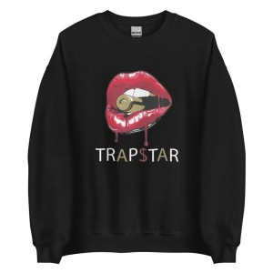 Black Mens Trapstar Red Lips Sweatshirts | AXD-703621