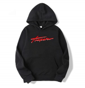 Black Mens Trapstar Red Logo Hoodie | GXA-478236