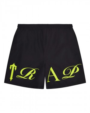 Black Mens Trapstar Script Shell Shorts | USX-741325