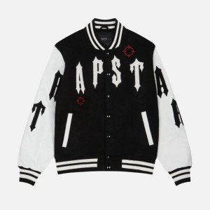 Black Mens Trapstar Shooters Varsity Jackets | TRY-613280