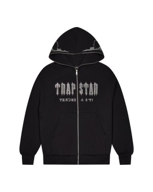 Black Mens Trapstar Skull Decoded Diamante Hoodie | OCT-932180