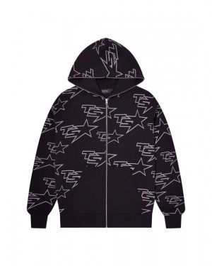 Black Mens Trapstar Star All Over Hoodie | JCQ-689175