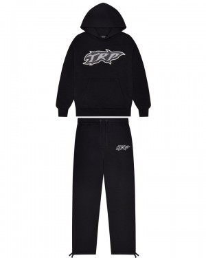 Black Mens Trapstar TRP Flame Tracksuits | RJI-517932