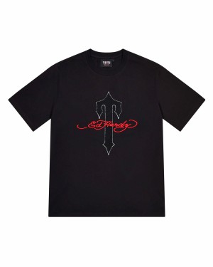 Black Mens Trapstar X Ed Hardy Ironagte T-Shirt | JTN-370694