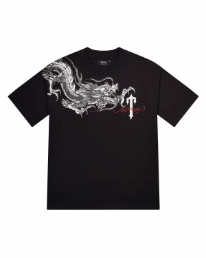 Black Mens Trapstar x Ed Hardy Dragon with Diamanté T-Shirt | HUZ-465932