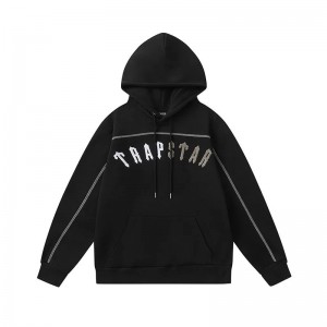 Black Mens Trapstar White-Gray Logo Hoodie | EOR-570381