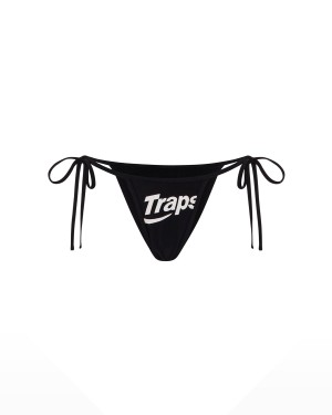 Black Womens Trapstar Hyperdrive Tie Side Bikini Bottoms | UNT-325691