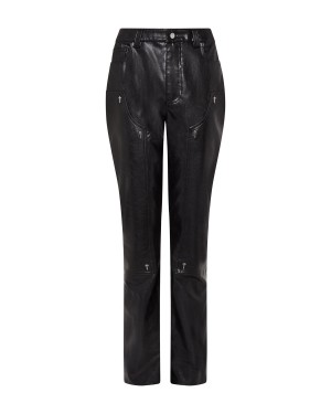 Black Womens Trapstar Irongate T Stud Vegan Leather Trousers | RKY-857049