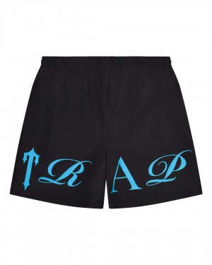 Black / Blue Mens Trapstar Script Shell Shorts | DQW-874629