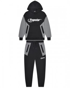 Black / Grey Mens Trapstar Chenille Hyperdrive Panel Tracksuits | IPW-046738