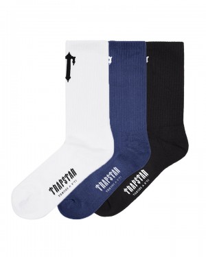 Black / Navy / White Mens Trapstar 3 Pack Irongate T Socks | GIC-948215