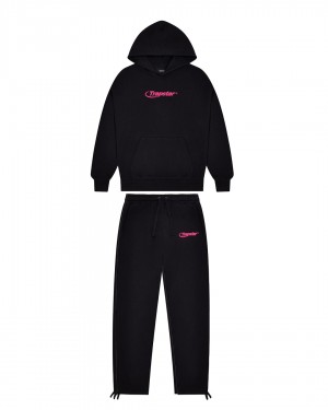 Black / Pink Mens Trapstar Hyperdrive Embroidered Tracksuits | CDL-241769