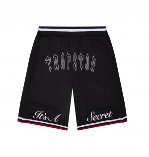 Black / Red Mens Trapstar It's A Secret Irongate Arch Shorts | IMV-175483