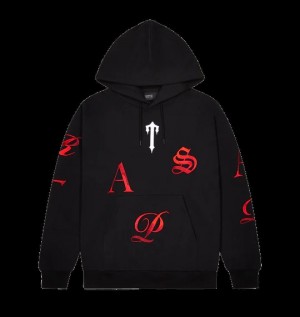 Black / Red Mens Trapstar Script Hoodie | GXK-876945