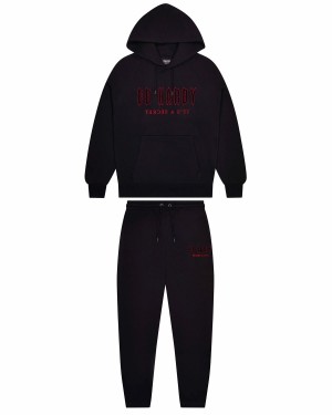 Black / Red Mens Trapstar x Ed Hardy Decoded Solid Chenille Tracksuits | NPM-578913