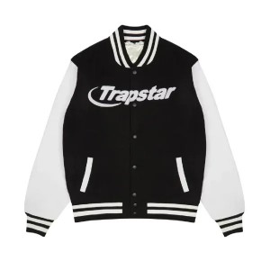 Black / White Mens Trapstar Hyperdrive Varsity Jackets | BZC-204765