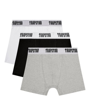 Black / White / Grey Mens Trapstar 3 Pack Boxer | BKD-645302