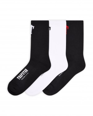 Black / White / Red Mens Trapstar 3 Pack Irongate T Socks | PEX-240957