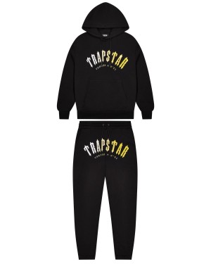 Black / Yellow Mens Trapstar Decoded Hooded Gel Tracksuits | JSN-085347