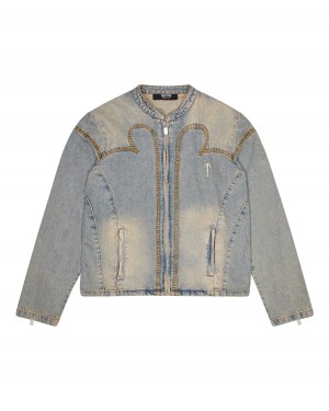 Blue Mens Trapstar Irongate Denim Motocross Jackets | UNK-402578