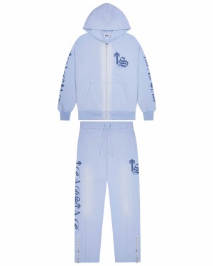 Blue Mens Trapstar Script Spray Tracksuits | MTW-189543