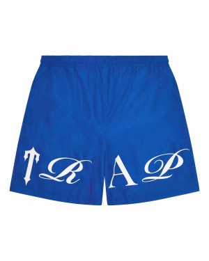 Blue / White Mens Trapstar Script Shell Shorts | AES-289475