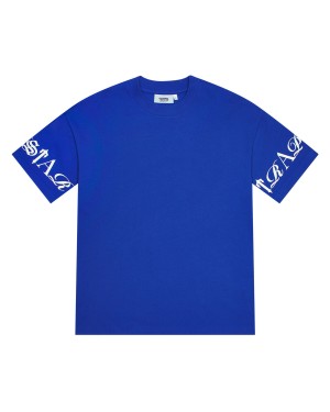 Blue / White Mens Trapstar Script T-Shirt | PYF-723160