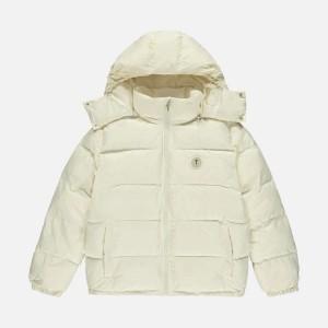 Cream Mens Trapstar Decoded Hooded Puffer Jackets | HDZ-215384