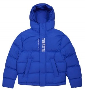 Dazzling Blue Mens Trapstar Decoded 2.0 Hooded Puffer Jackets | QFE-014975