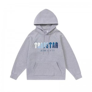 Grey Mens Trapstar Blue Logo Hoodie | UST-168294