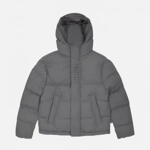 Grey Mens Trapstar Decoded Hooded Padded Puffer Jackets | UIH-307946