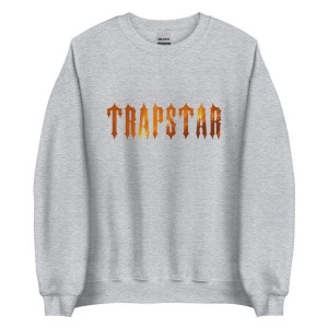 Grey Mens Trapstar Fire Logo Sweatshirts | ZWM-538241