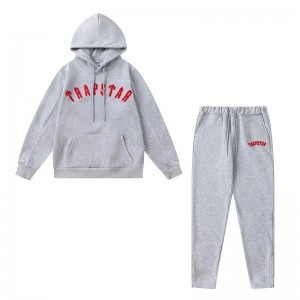 Grey Mens Trapstar Red Logo Tracksuits | TUK-196345