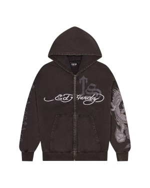 Grey Mens Trapstar x Ed Hardy Script Hoodie | QOX-896724