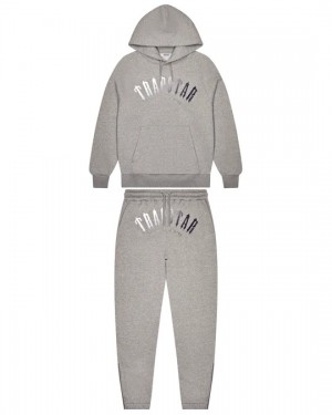 Grey / White Mens Trapstar Irongate Arch It’s A Secret Hooded Gel Tracksuits | BRC-479210