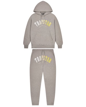 Grey / Yellow Mens Trapstar Decoded Hooded Gel Tracksuits | RXE-092537