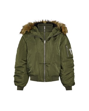 Khaki Womens Trapstar Script Fur Hood Bomber Jackets | UIJ-145769